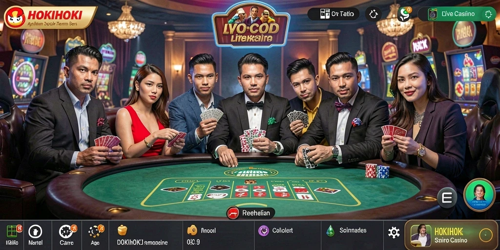 Screenshot permainan HOKIHOKI menampilkan dealer langsung dan gameplay interaktif.