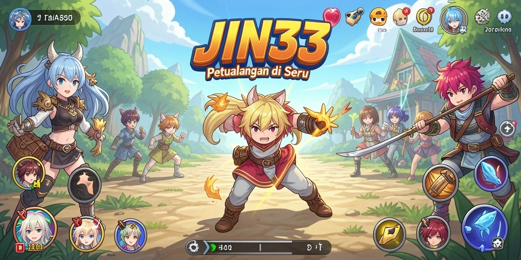 Screenshot JIN33 menampilkan aksi seru dalam pertarungan karakter anime.