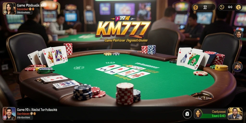 Screenshot gameplay KM777 menampilkan suasana Poker yang mendebarkan.