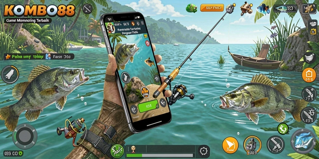 Tampilan gameplay KOMBO88 dengan aksi memancing yang seru.