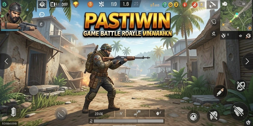 Tampilan aksi seru dalam game Battle Royale PASTIWIN saat bertarung.