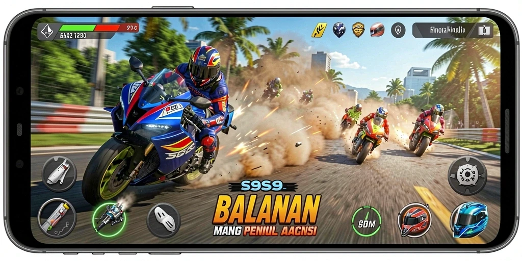 Gambaran gameplay balapan motor yang intens dan mendebarkan.