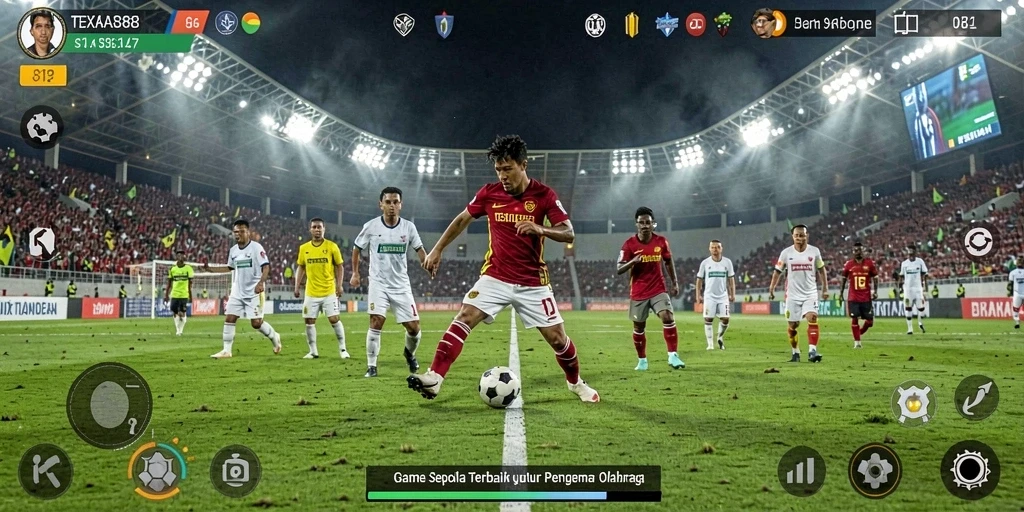 Tampilan gameplay hebat dalam TEXAS88 yang menggambarkan aksi sepak bola yang seru.