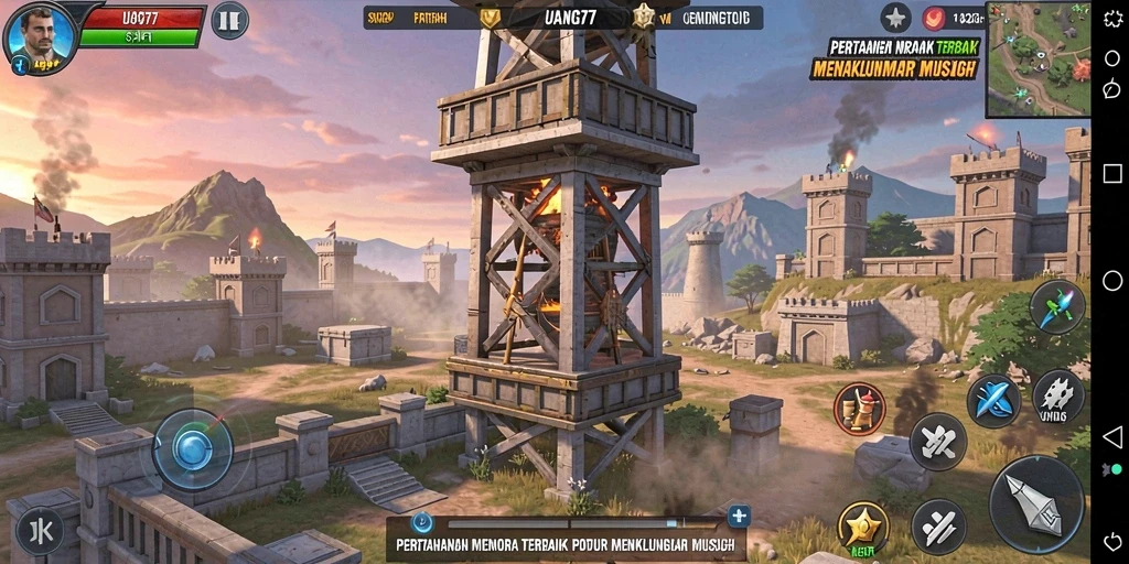 Tampilan gameplay UANG77 yang menarik dalam pertarungan Tower Defense.